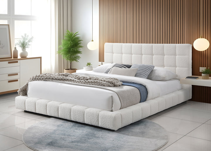Highlands King Bed White Boucle - Future Classics Furniture