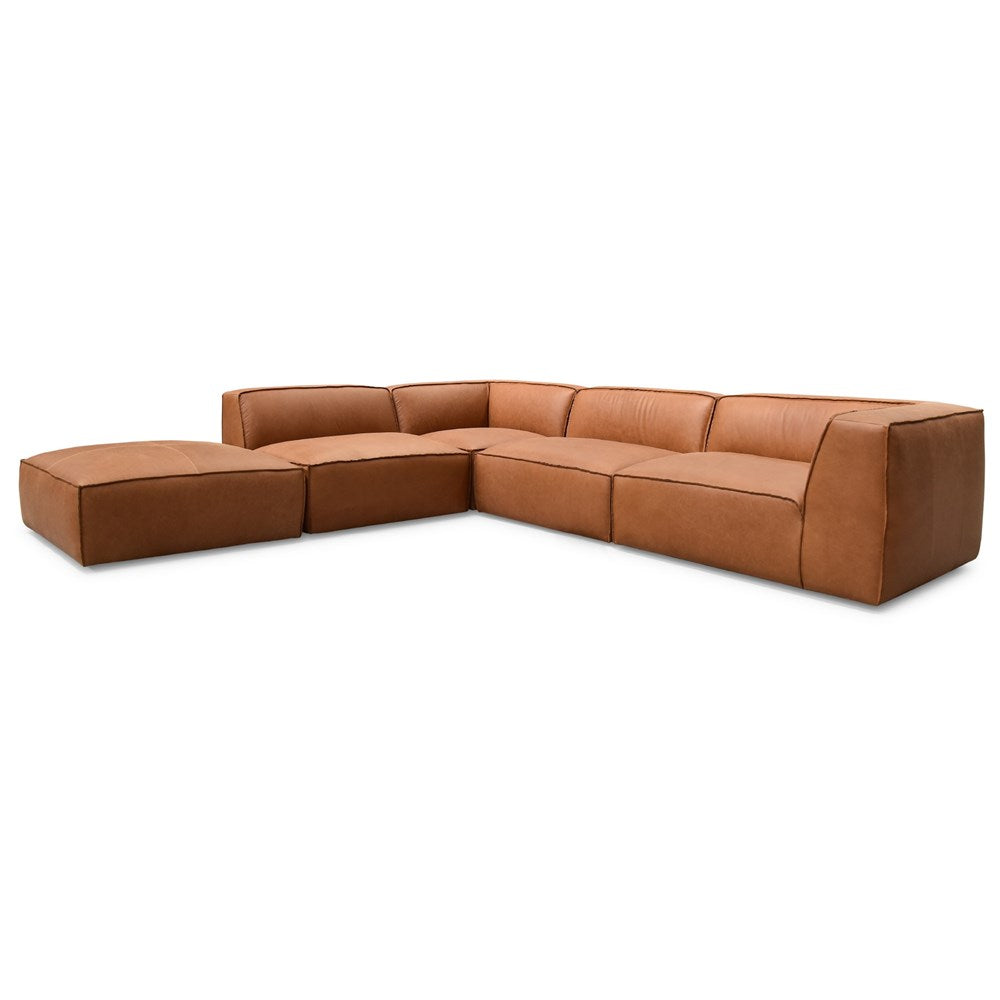 Tan leather modular sofa sales