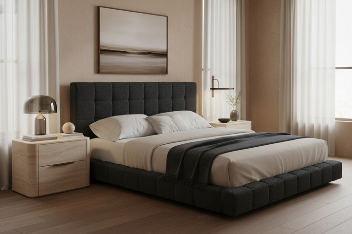 Highlands King Bed Black Boucle