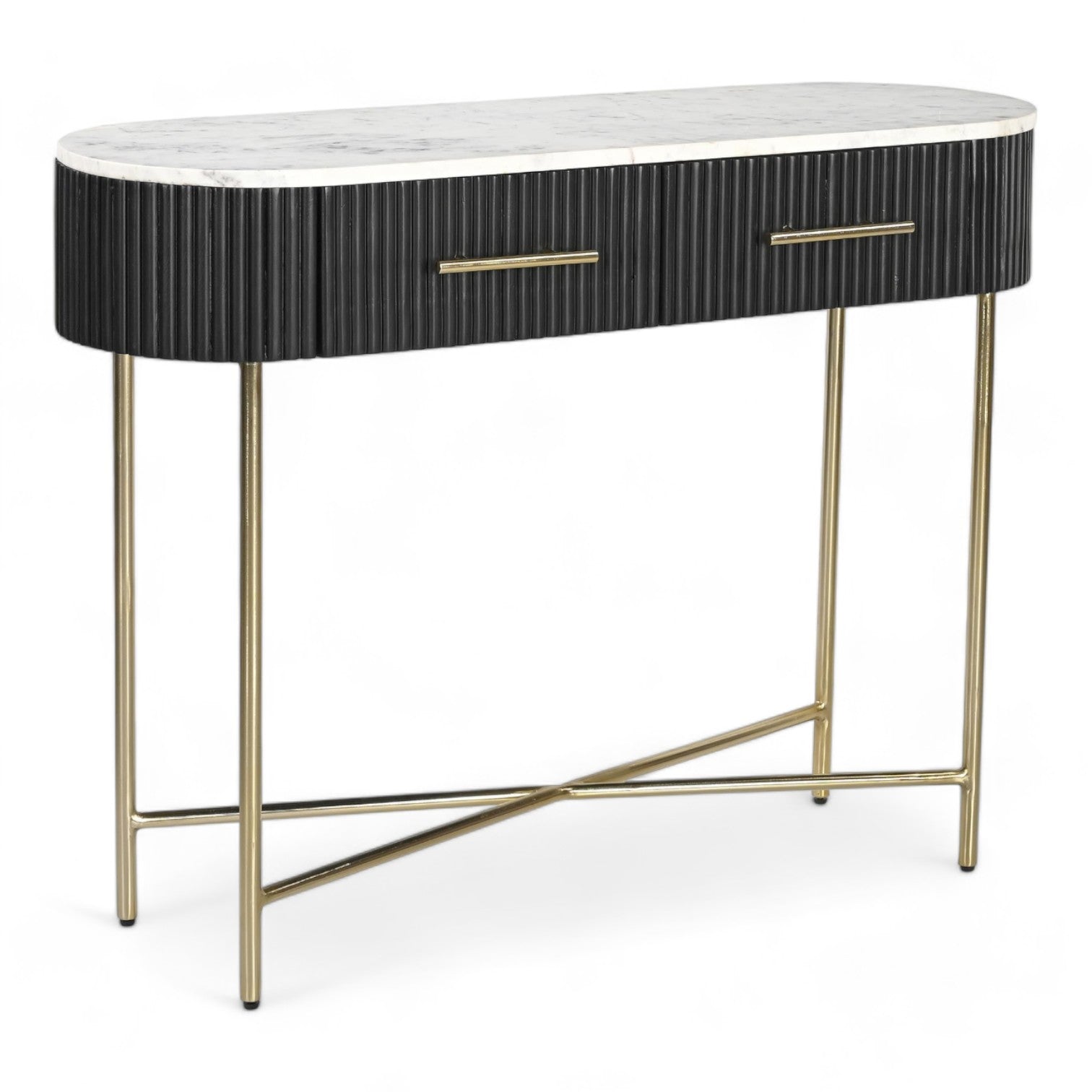 Console/Hallway Table (Black Wood/Gold/Marble) - Hamptons
