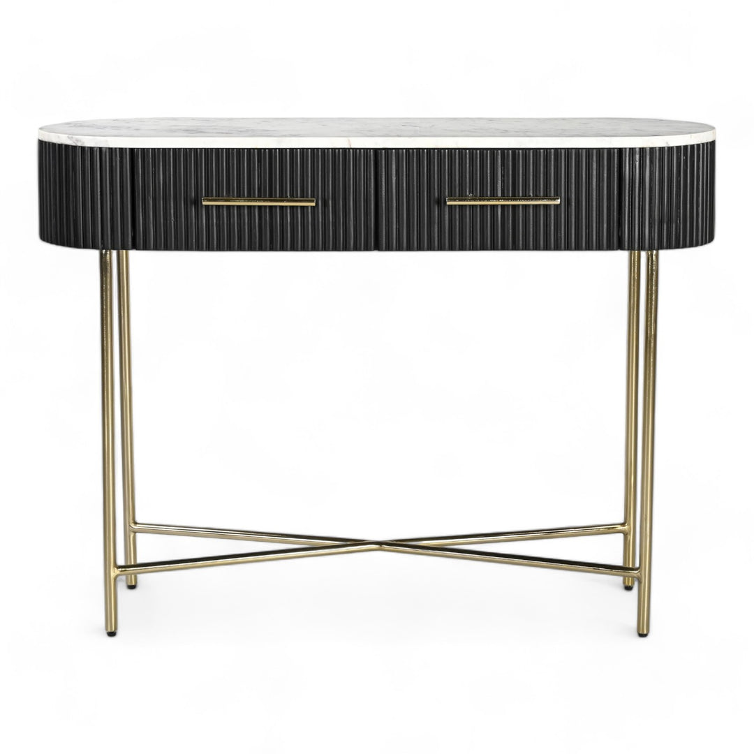 Hampton Console Table Console/Hallway Table (Black Wood/Gold/Marble) - Hamptons