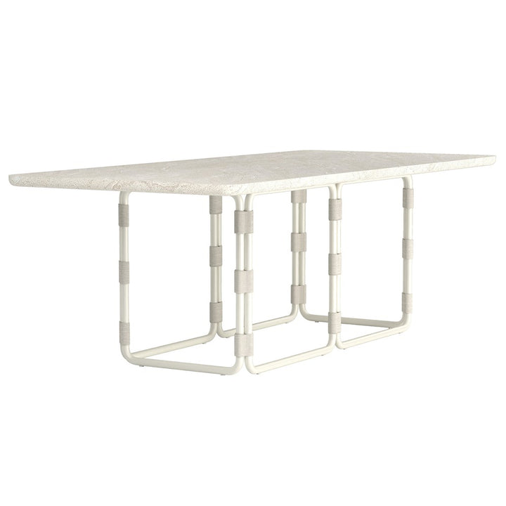 Cream Fiore rectangle dining table, 2.2m long, with sleek modern design and sturdy wooden legs, perfect for contemporary dining rooms.