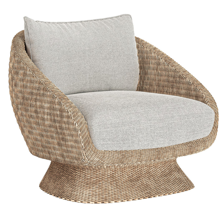 Natural Kipos outdoor arm chair with a woven seat and wooden frame, perfect for patio or garden seating.