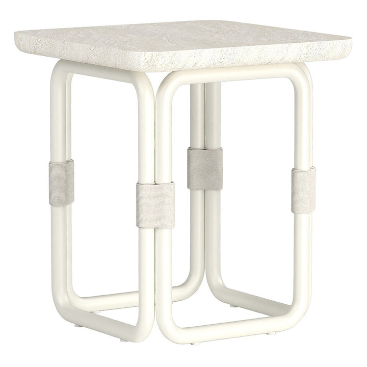 Cream-colored Fiore side table with a sleek, modern design and wooden legs, perfect for contemporary living spaces.