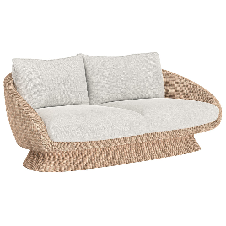 Natural Kipos outdoor sofa with comfortable cushions and wooden frame, ideal for outdoor lounging and garden use.