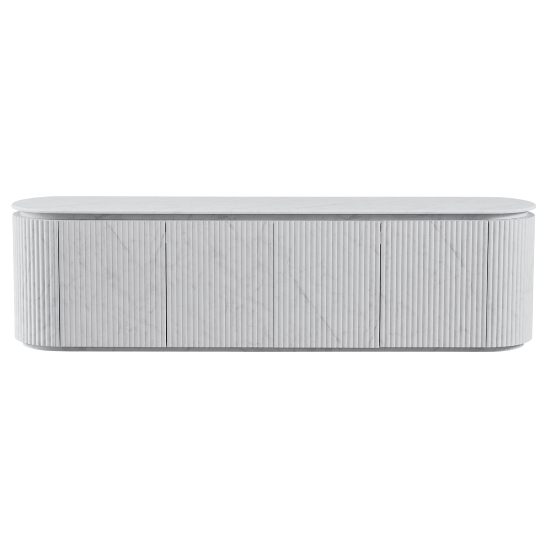 Modern Verona TV unit with sleek wooden finish and open shelving for entertainment setup and media storage.