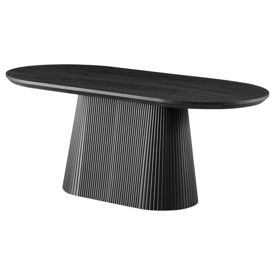 Oval wooden dining table by Borelli, 1.8 meters long, with a smooth surface and sturdy legs, perfect for family meals.