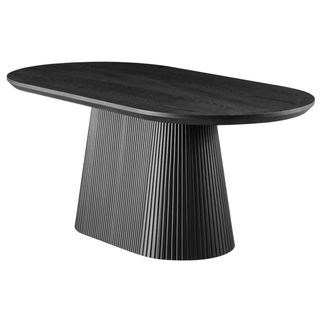Oval wooden dining table with a 1.8-meter length, featuring a sleek design suitable for contemporary dining rooms.
