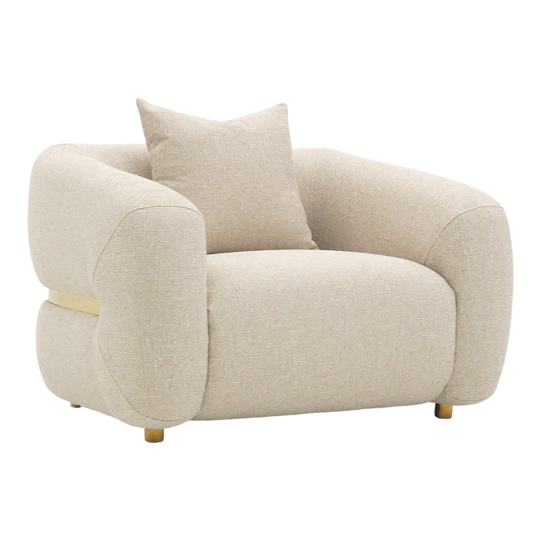Modern Petra 1 Seater Occasional Chair with sleek design and neutral fabric upholstery, perfect for stylish living spaces.