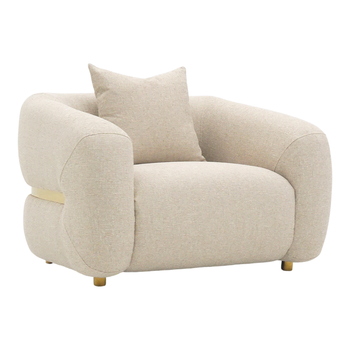 Modern Petra 1 Seater Occasional Chair with sleek design and neutral fabric upholstery, perfect for stylish living spaces.