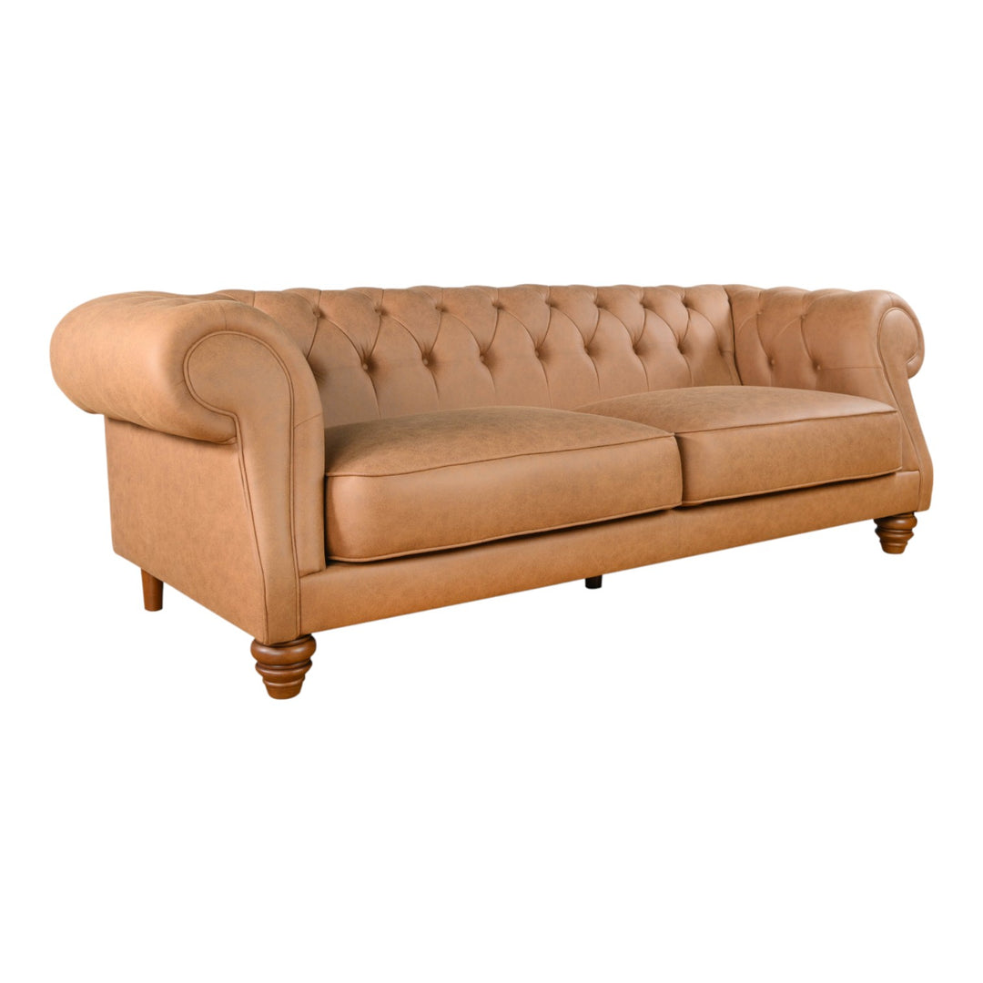 Kensington 3 Seater Sofa Tan Leather Look - Future Classics Furniture