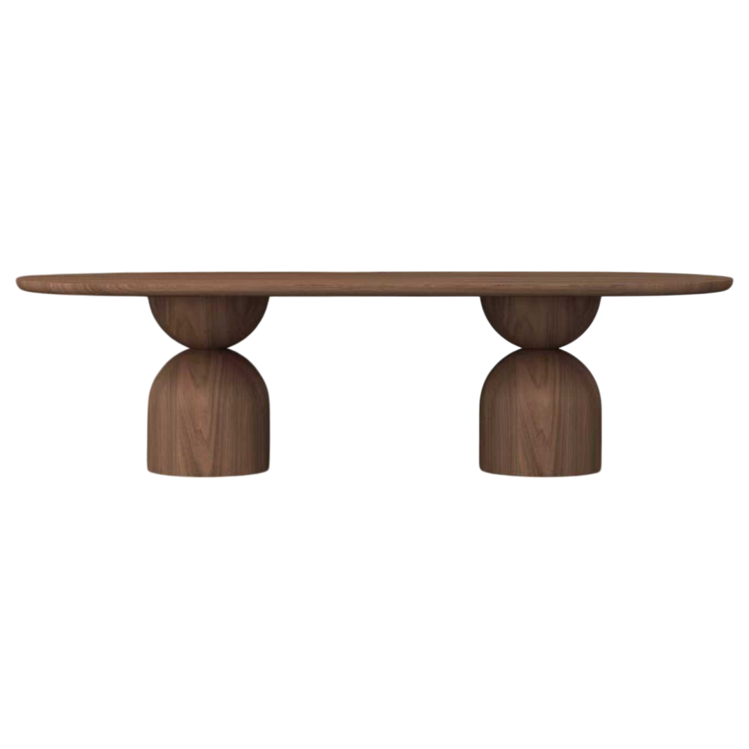Walnut Tulip Oval Dining Table measuring 2.8 meters, showcasing a smooth wooden surface and elegant design.