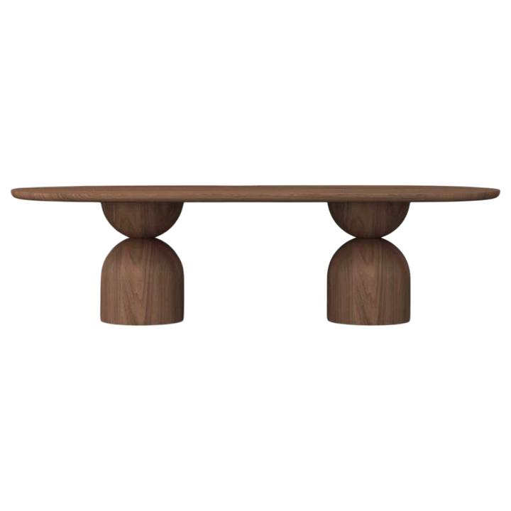 Walnut Tulip Oval Dining Table measuring 2.8 meters, showcasing a smooth wooden surface and elegant design.
