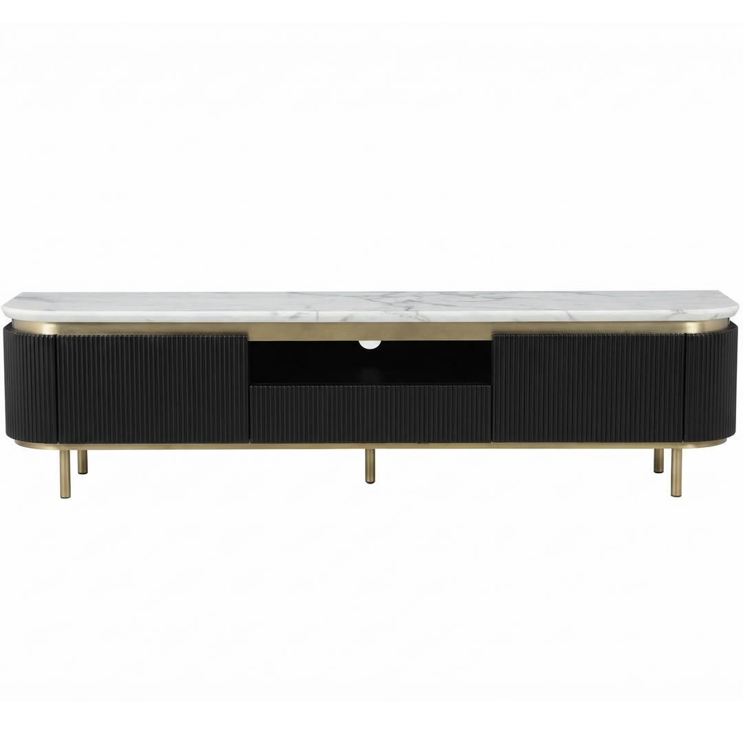 Modern Siciliano Entertainment Unit with sleek wooden finish and open shelving for TV and media storage.