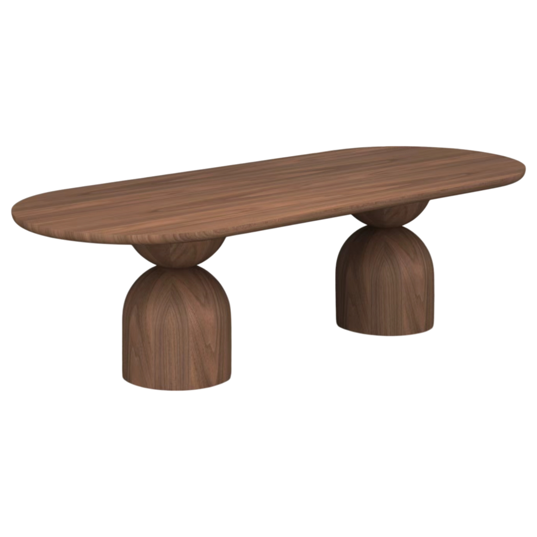 Walnut Tulip Oval Dining Table, 2.8m length, modern design with smooth oval shape, sturdy wooden legs and polished surface.