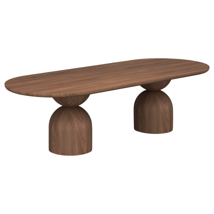 Walnut Tulip Oval Dining Table, 2.8m length, modern design with smooth oval shape, sturdy wooden legs and polished surface.