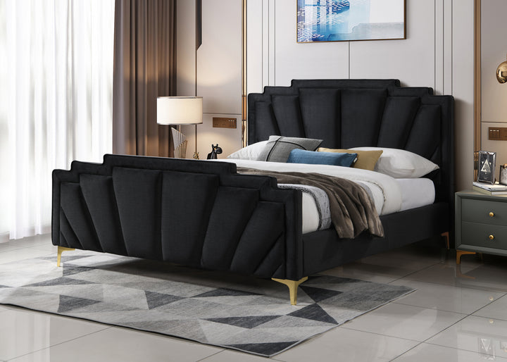 Phillipe Queen Bed Black Velvet - Future Classics Furniture