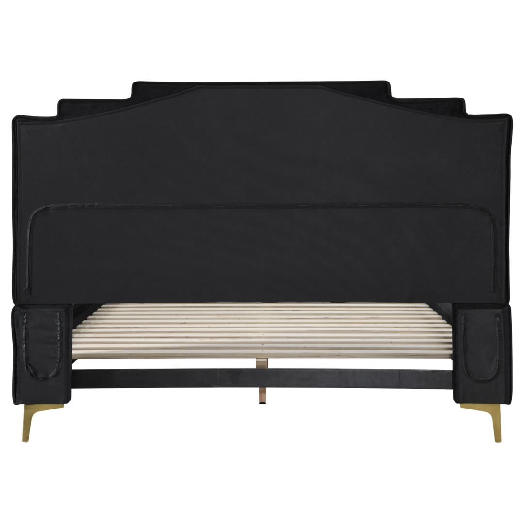 Phillipe Queen Bed Black Velvet - Future Classics Furniture