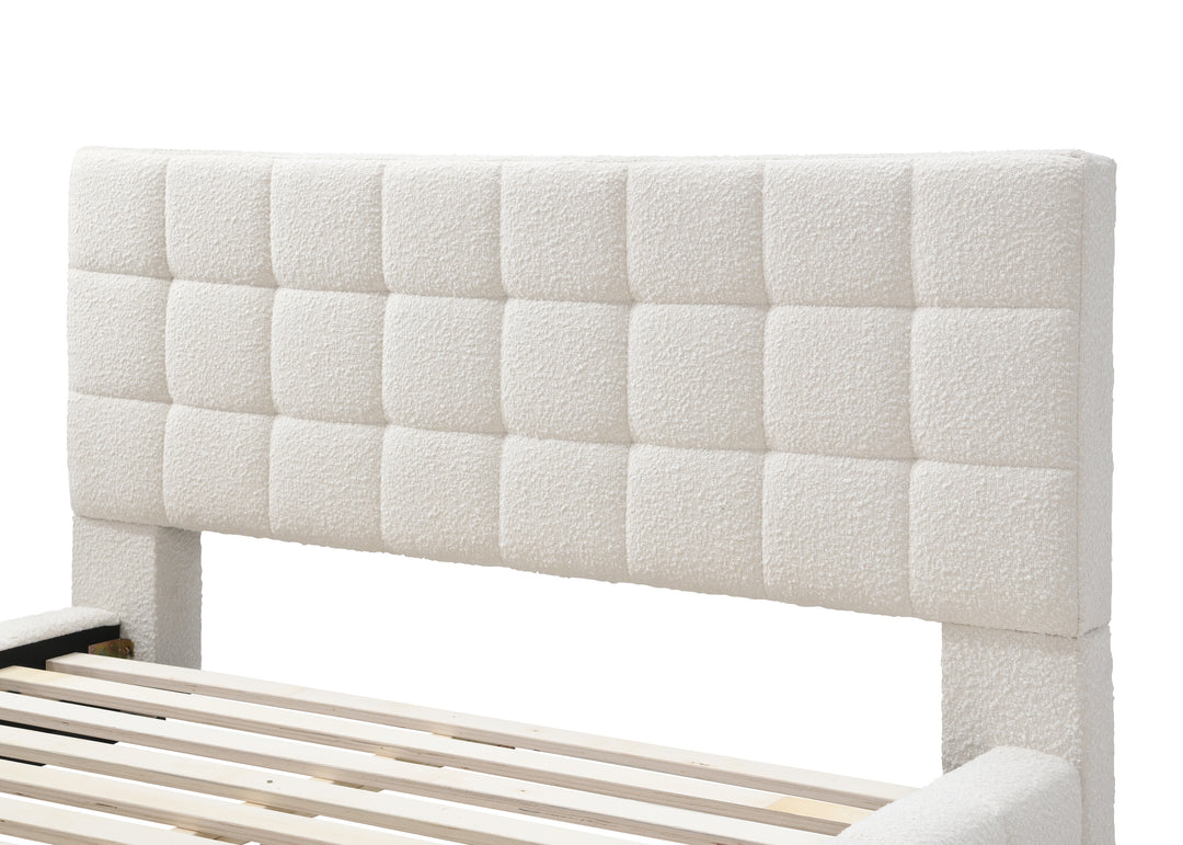 Highlands Queen Bed White Boucle