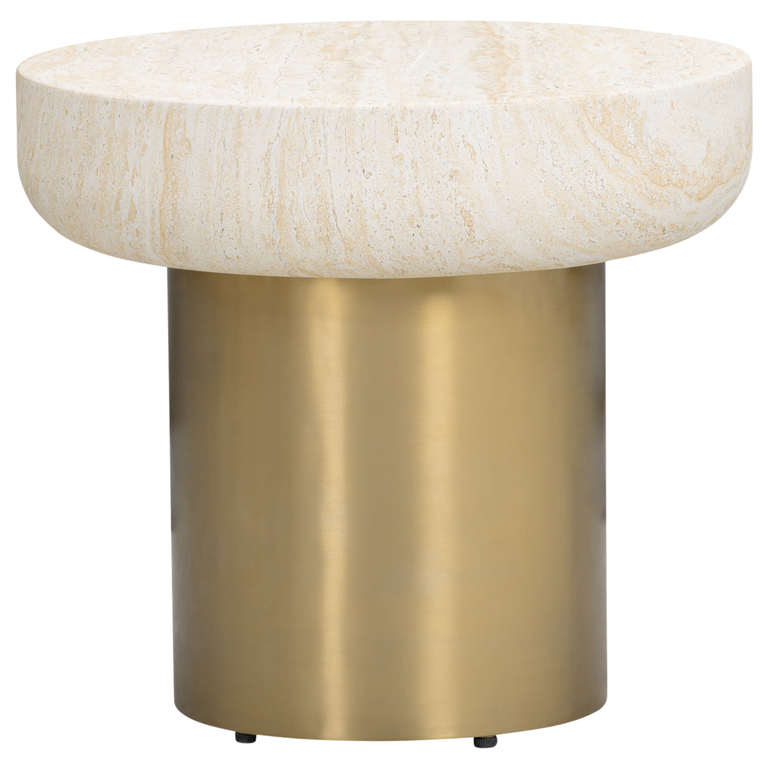 Close-up of the Ferrara side table showing its sleek, modern design with a smooth surface and sturdy legs.
