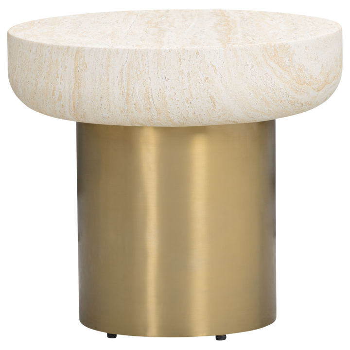 Close-up of the Ferrara side table showing its sleek, modern design with a smooth surface and sturdy legs.