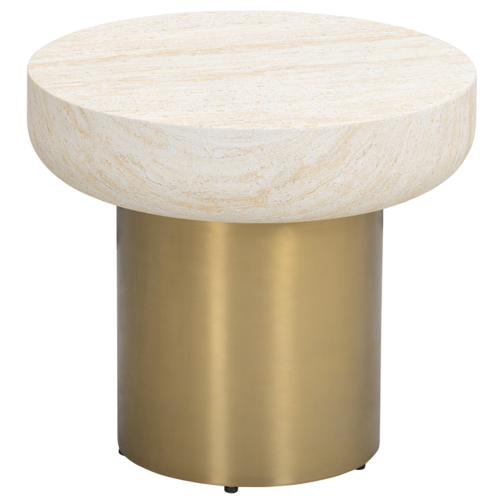Modern Ferrara side table with a sleek design, featuring a round top and minimalist legs in a contemporary style.