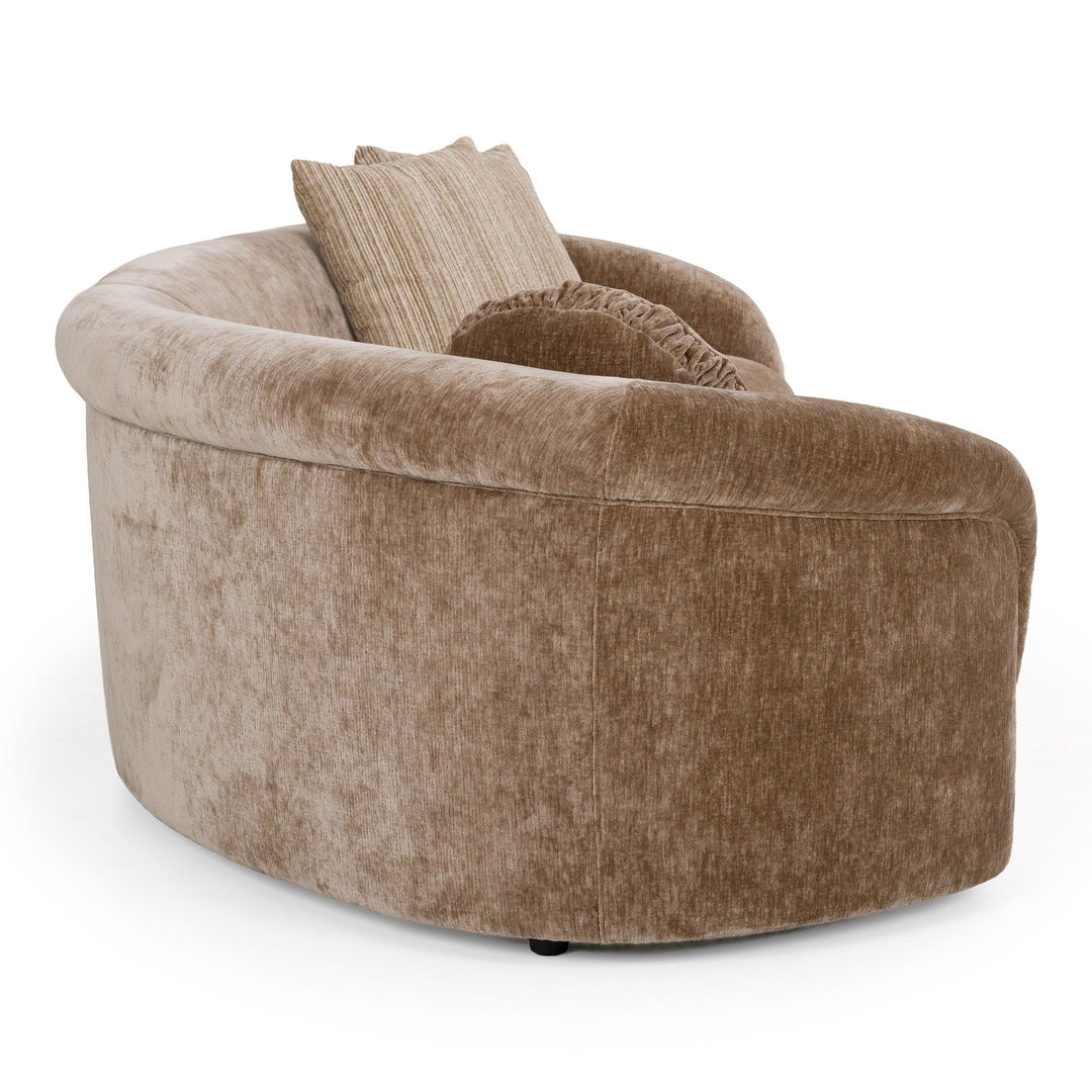 Curved Chiara sofa with plush fabric upholstery and modern design, featuring soft cushions and sleek curves for stylish comfort.
