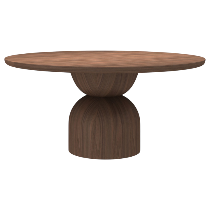 Walnut Tulip Round Dining Table with 1.6m diameter, side view showing smooth wooden surface and modern design.