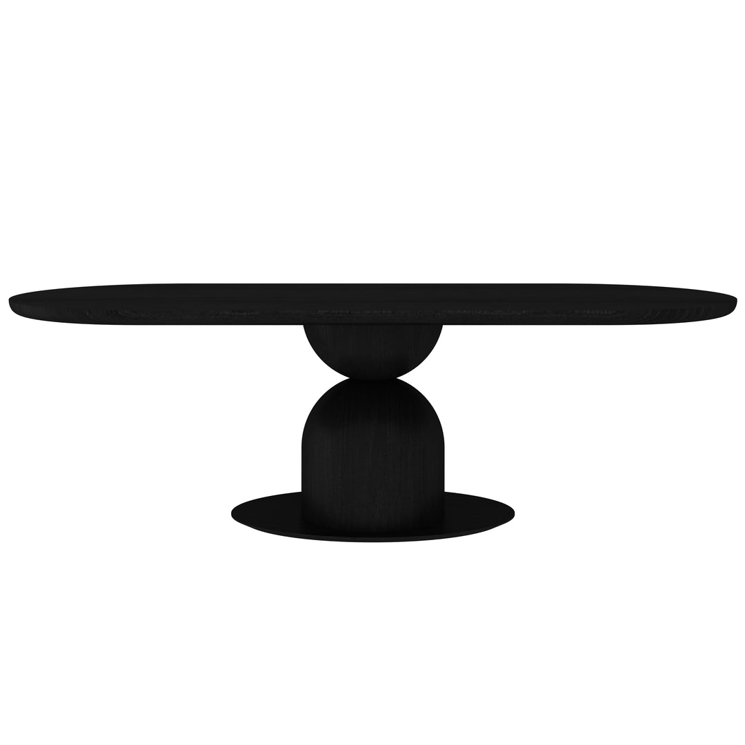 Black Tulip Oval Dining Table 2.4m with sleek design, shown from front view, perfect for modern dining rooms.
