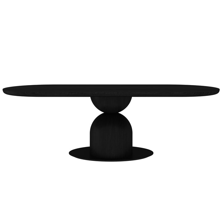 Black Tulip Oval Dining Table 2.4m with sleek design, shown from front view, perfect for modern dining rooms.