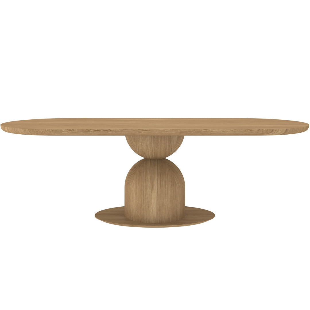 Oval oak Tulip dining table, 2.4 meters long, showcasing smooth wood surface and modern design in a front view.
