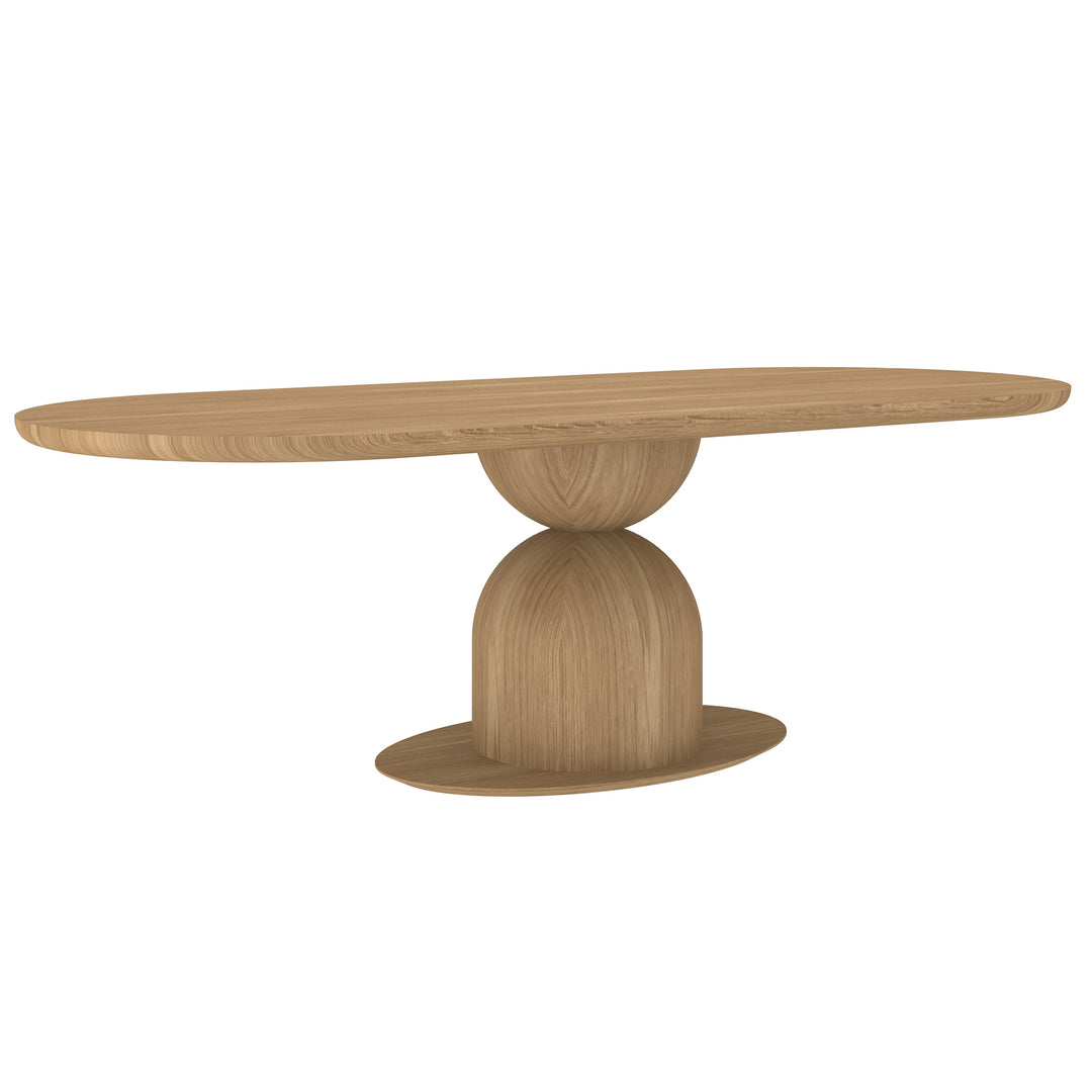 Side view of a 2.4m oak Tulip Oval Dining Table, a stylish and spacious dining table for modern interiors.