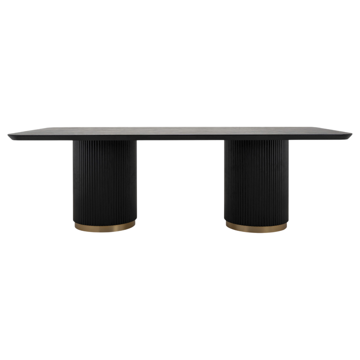 Large Mirabella dining table in natural wood finish, 2.4 meters long, showcasing a sturdy rectangular design for dining spaces.