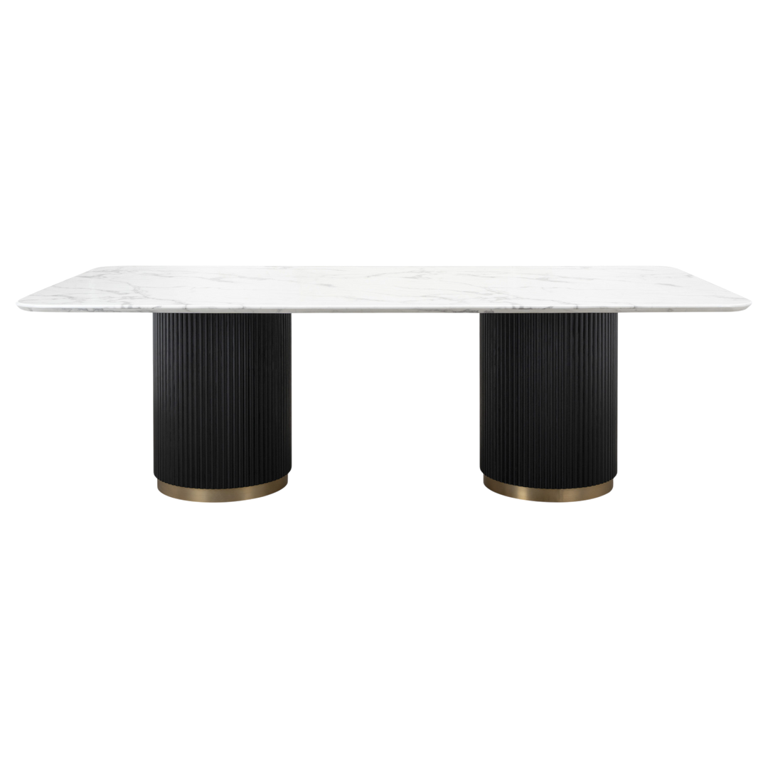 Large Mariella dining table in wood finish, measuring 2.4 meters, ideal for spacious dining rooms and gatherings.