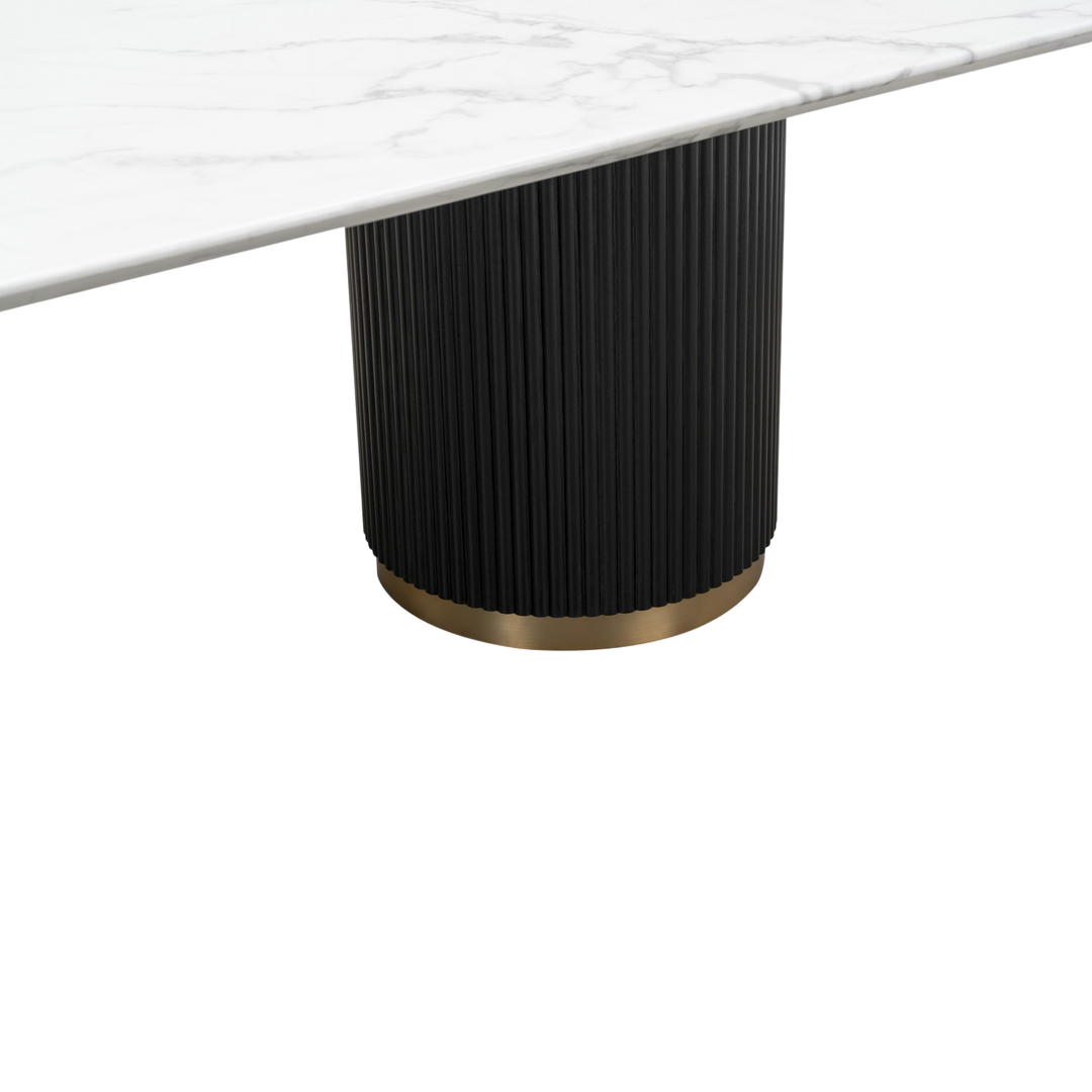 Mariella 2.4m dining table with a sleek wooden surface, ideal for modern dining rooms and gatherings.