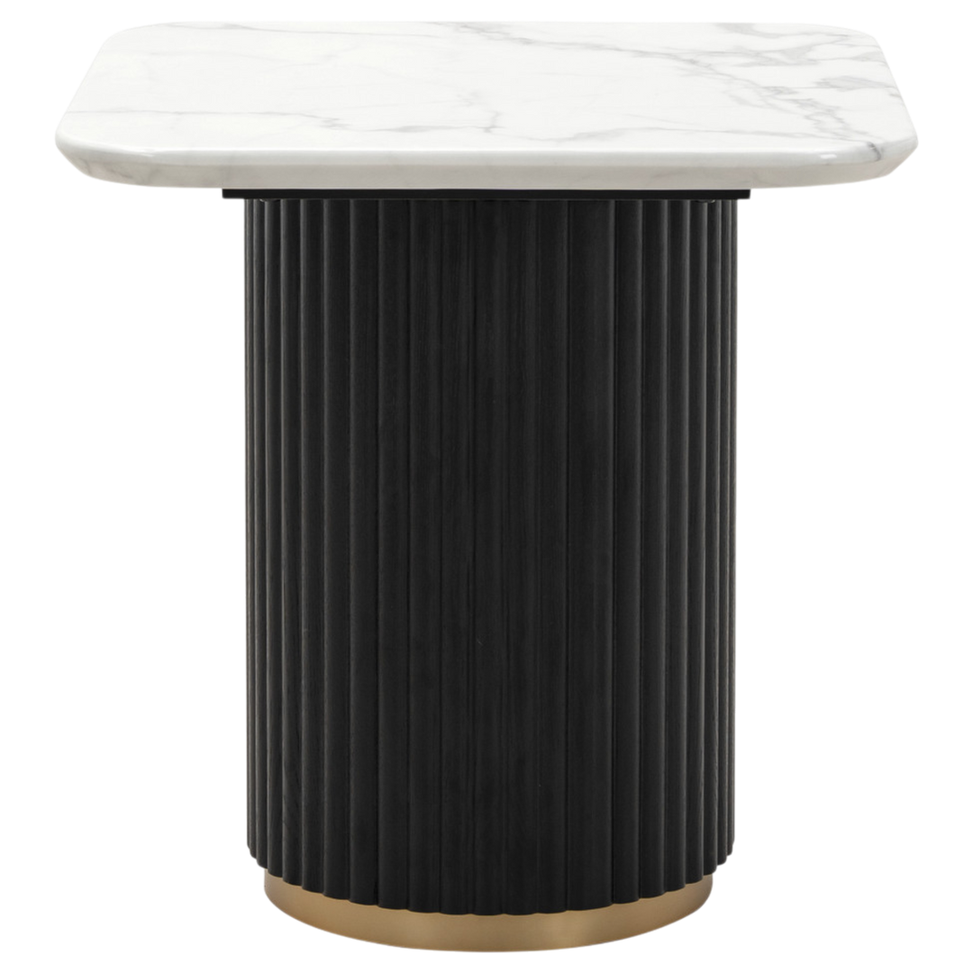 Mariella side table with a sleek design, featuring a smooth surface and modern legs, perfect for living room or bedroom decor.