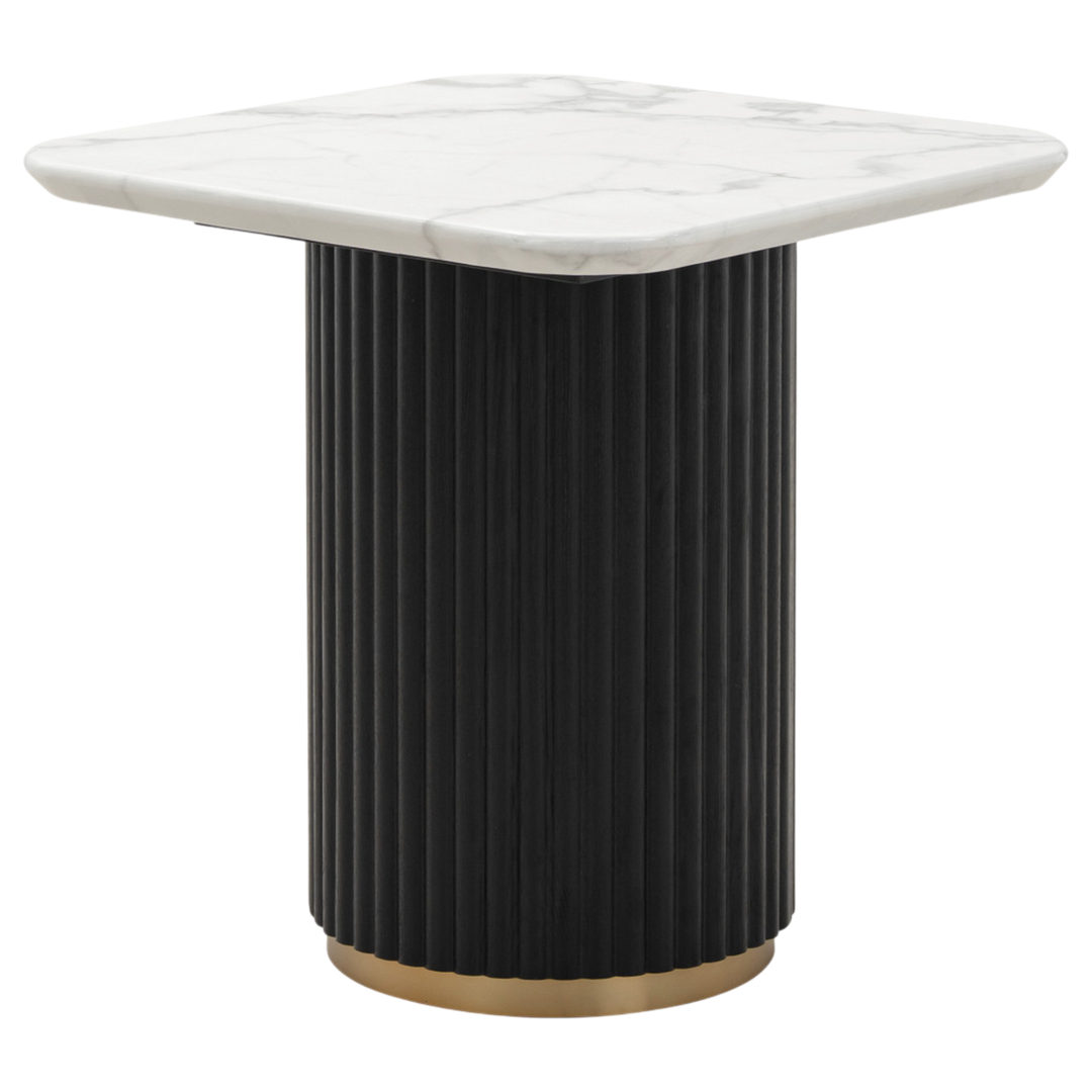 Mariella side table with a sleek wooden top and metal legs, ideal for living room or bedroom decor.