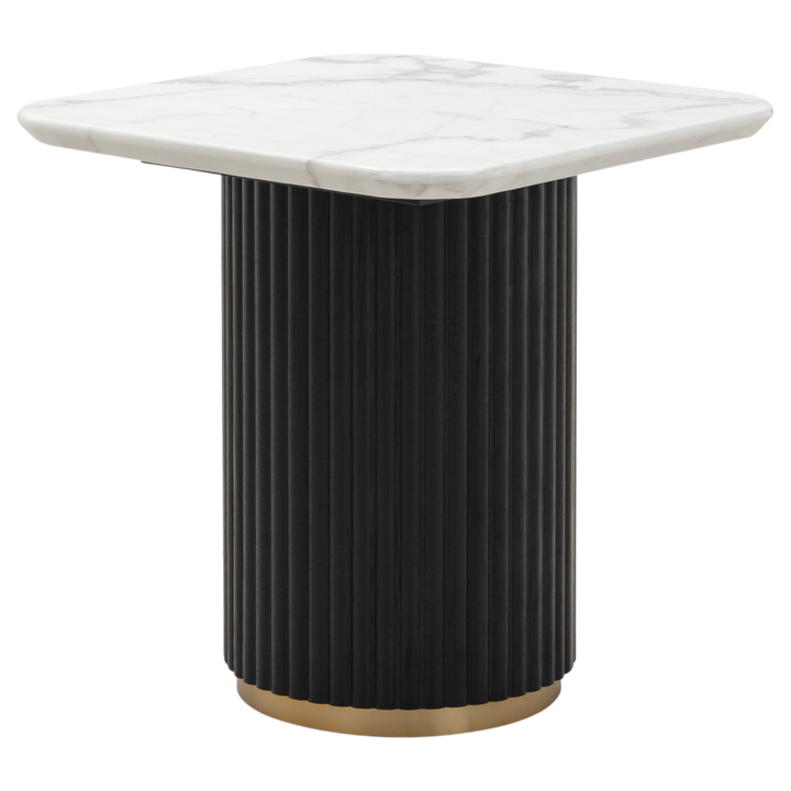 Mariella side table with a sleek wooden top and metal legs, ideal for living room or bedroom decor.