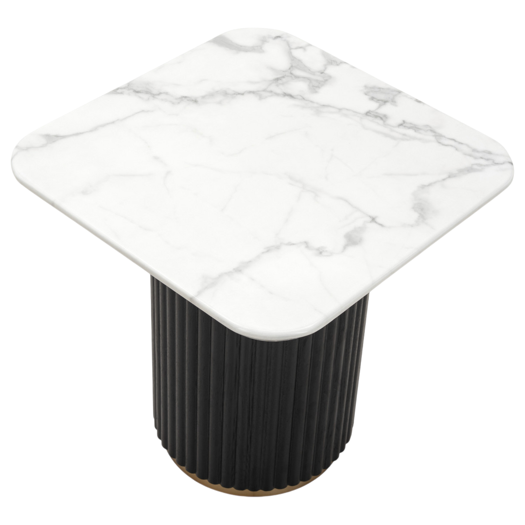 Mariella side table with a sleek design, featuring a round wooden top and metal legs, perfect for modern living spaces.
