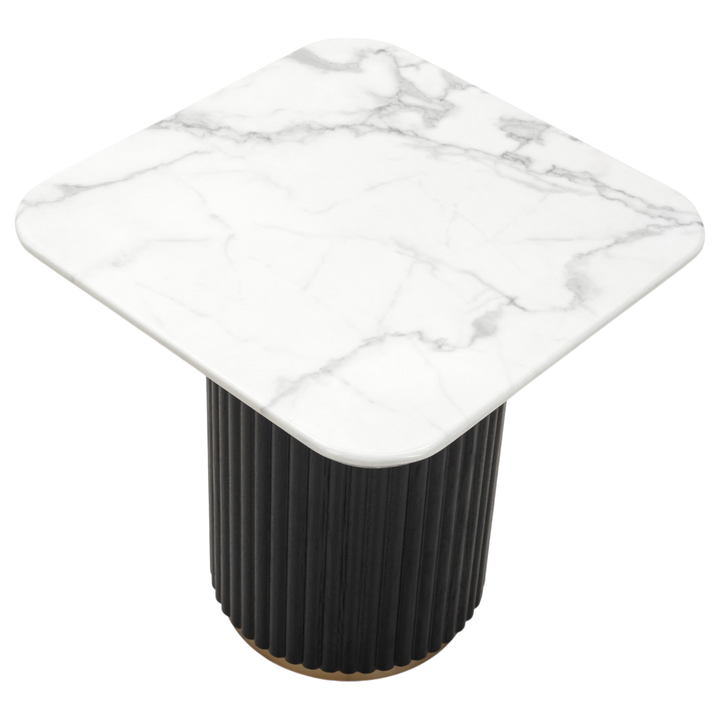 Mariella side table with a sleek design, featuring a round wooden top and metal legs, perfect for modern living spaces.