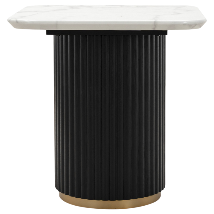 Mariella side table with a sleek wooden top and metal legs, modern design perfect for living room or bedroom decor.