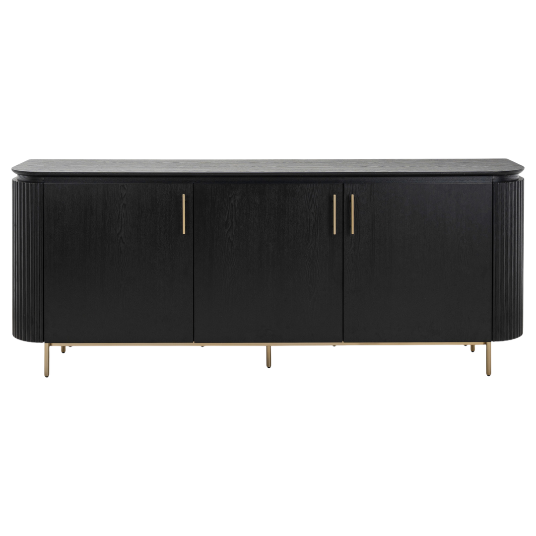 Modern Mirabella sideboard buffet with sleek wood finish, featuring multiple storage compartments and a contemporary design.
