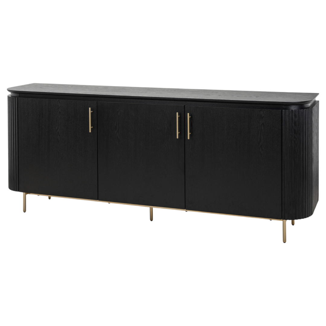 Wooden Mirabella sideboard buffet with sleek design and multiple storage drawers, ideal for modern dining room decor.