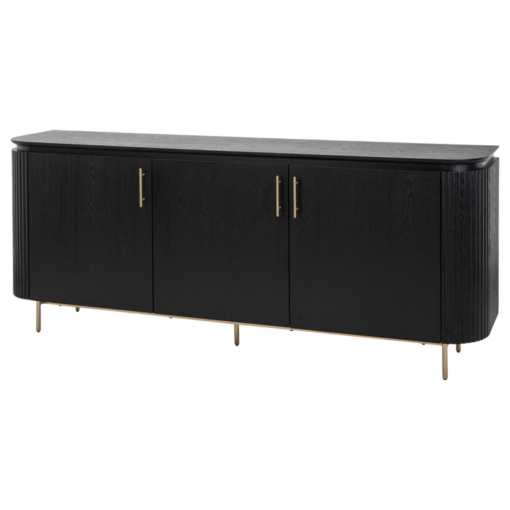 Wooden Mirabella sideboard buffet with sleek design and multiple storage drawers, ideal for modern dining room decor.