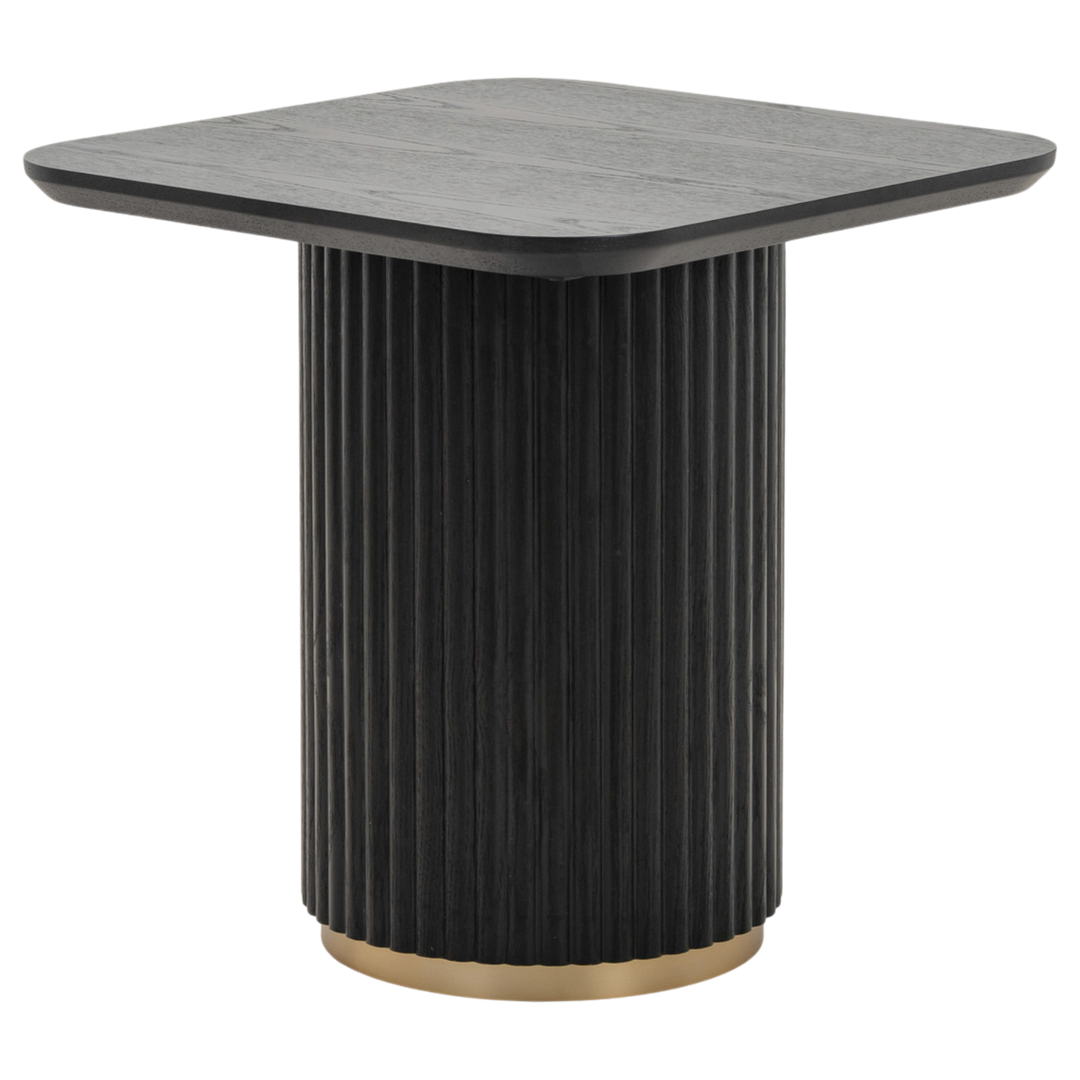 Modern Mirabella side table with a sleek wooden top and metal legs, perfect for living room or bedroom decor.