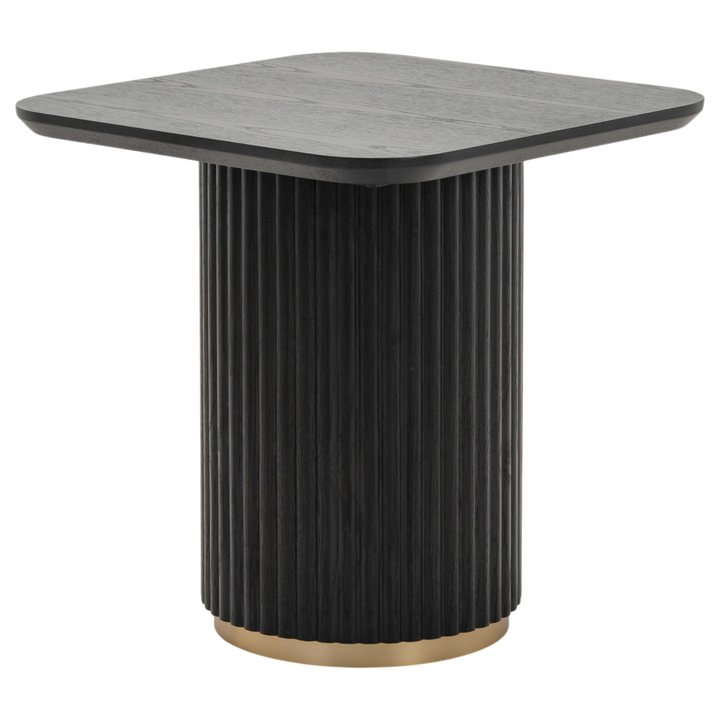 Modern Mirabella side table with a sleek wooden top and metal legs, perfect for living room or bedroom decor.