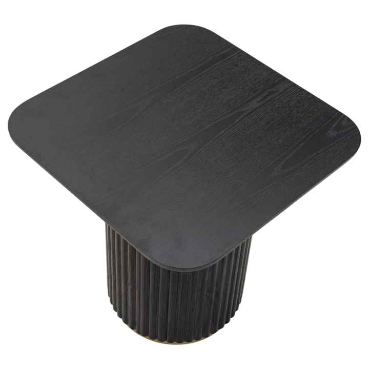 Mirabella side table with a sleek wooden surface and modern metal legs, ideal for living room or bedroom decor.