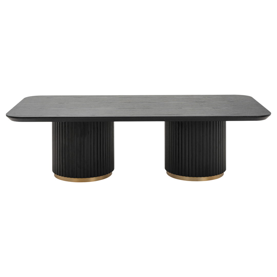 Modern Mirabella coffee table with a sleek wooden finish and sturdy metal legs, ideal for contemporary living rooms.