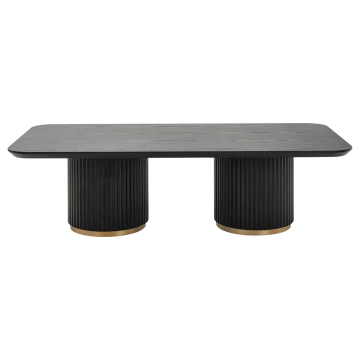 Modern Mirabella coffee table with a sleek wooden finish and sturdy metal legs, ideal for contemporary living rooms.