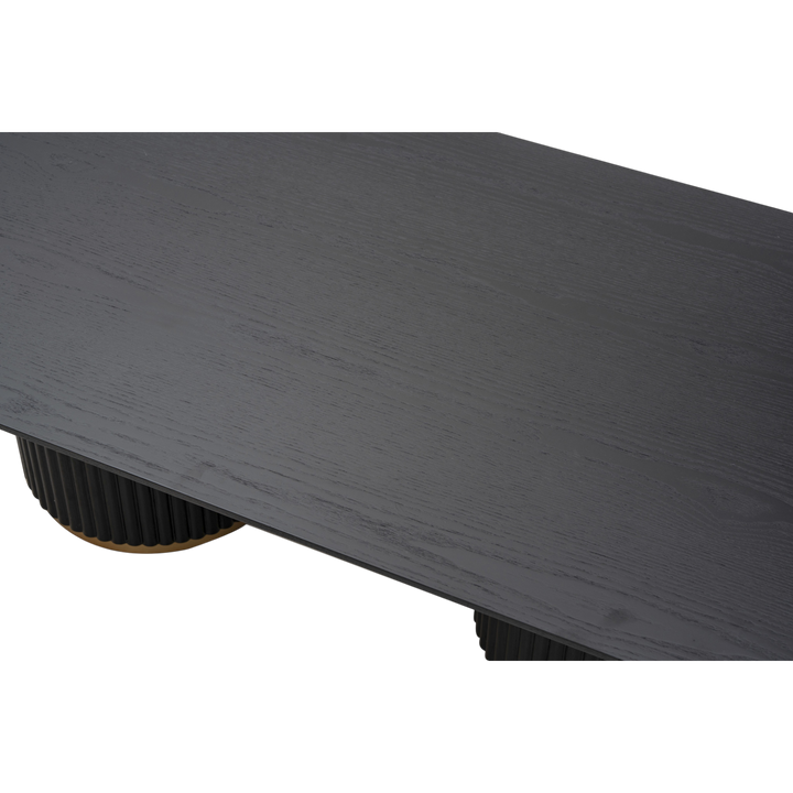 Modern Mirabella coffee table with a sleek wooden top and metal legs, perfect for contemporary living room decor.